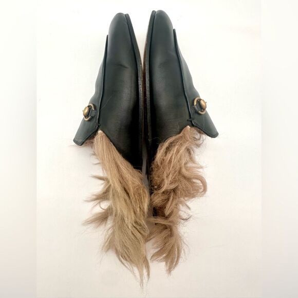 Gucci Princetown Fur Mule Black Horsebit SlipperShearling Loafer Flats EU37 US7 - Picture 8 of 10